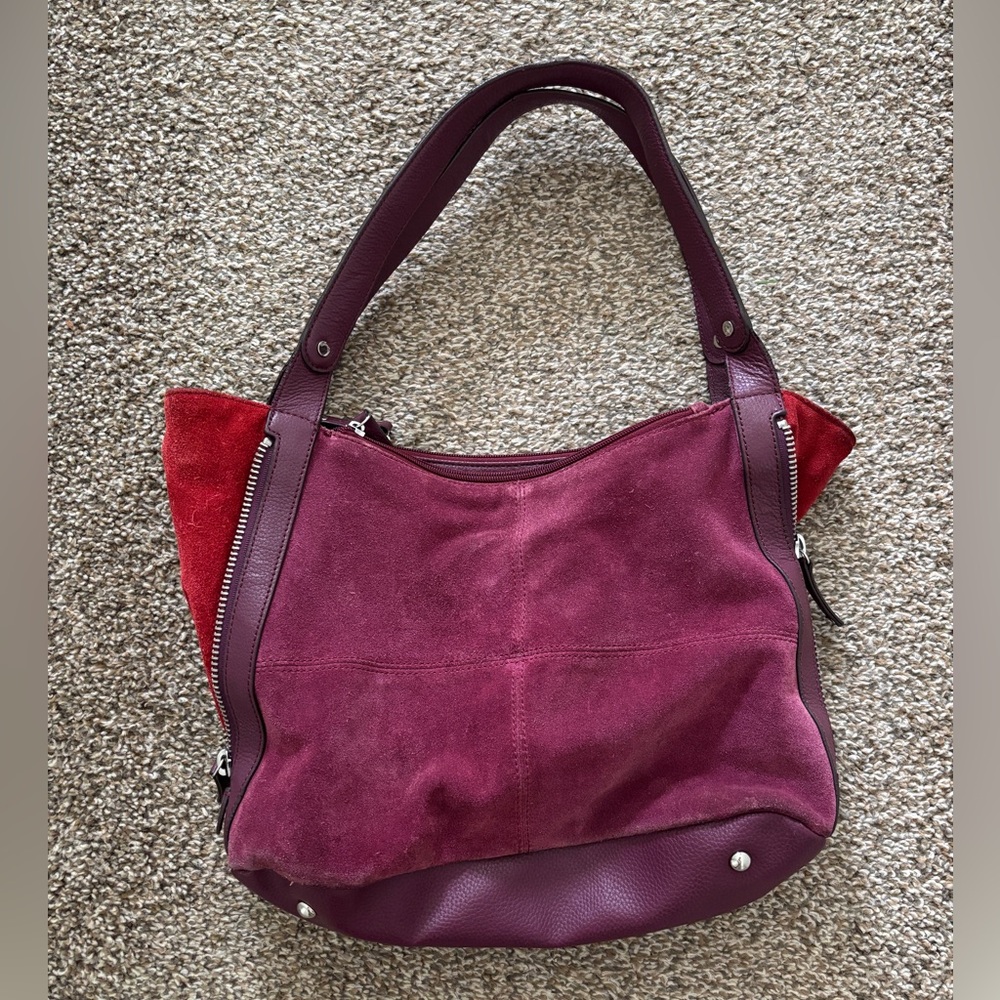 Tignanello Burgundy and Red Suede Shoulder Bag
